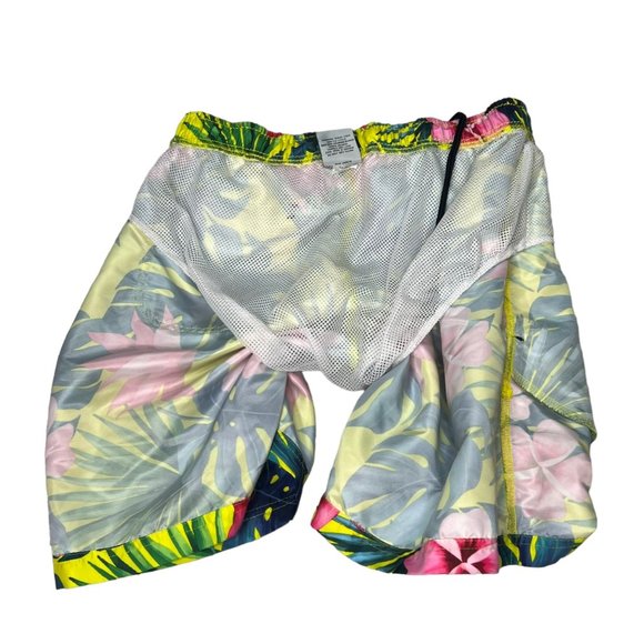 US Surf Club Swimwear Short Mens Medium Yellow Pink Floral Tropical Trunk Mesh L - Picture 5 of 12